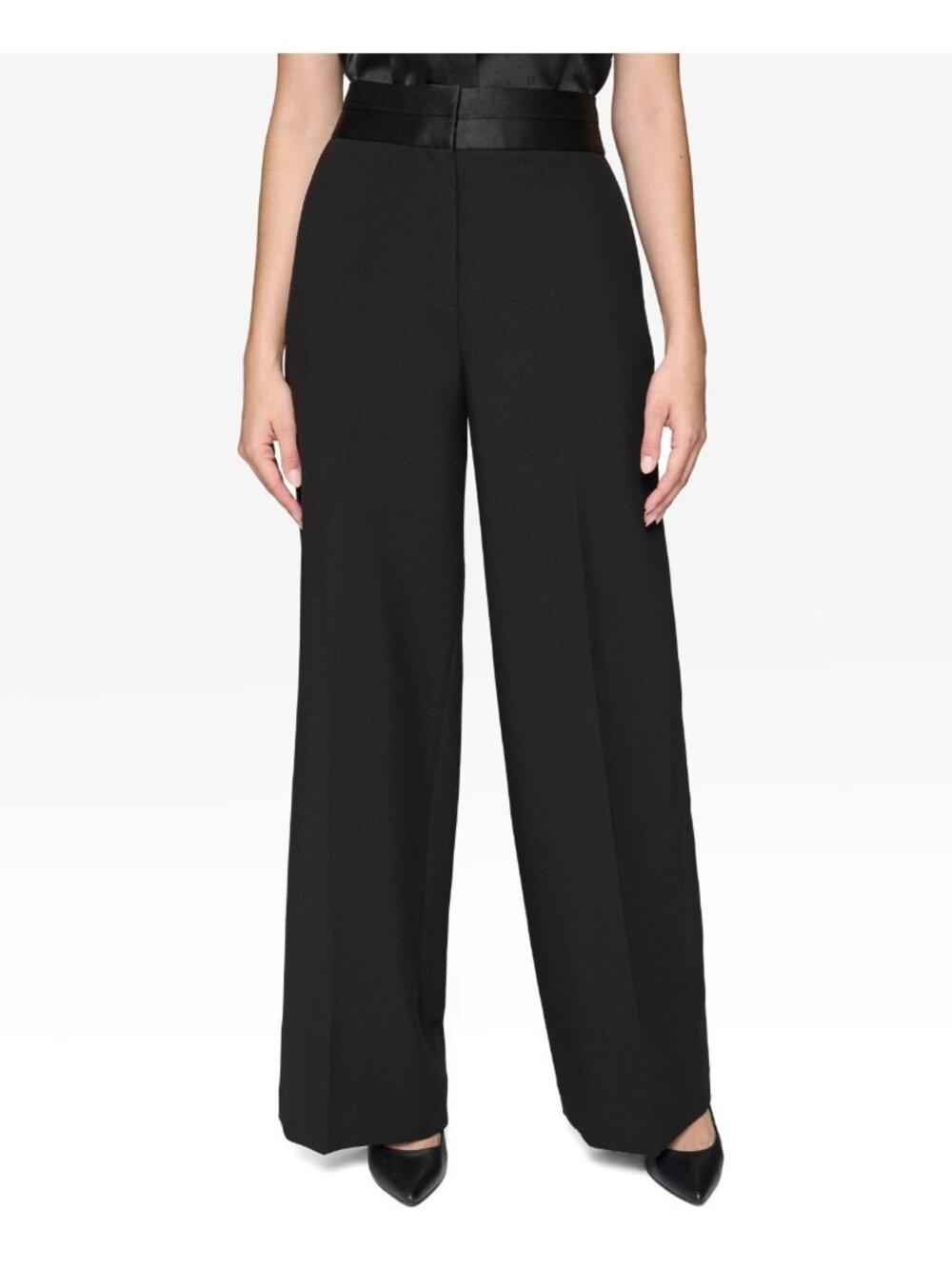 KARL LAGERFELD Women  Satin-Waist polyester Wide-Leg Pants Black Size 6 $119